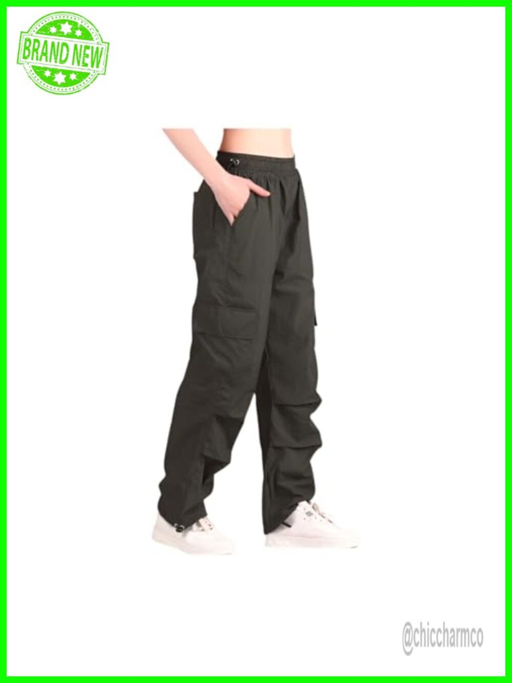 Women's Parachute Cargo Pants Waterproof Quick-Dry Hiking Rain Outdoor